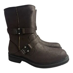 NIB Men's Karl Lagerfeld Faux Shearling Lined Double Buckle Boots Brown 11 M‎